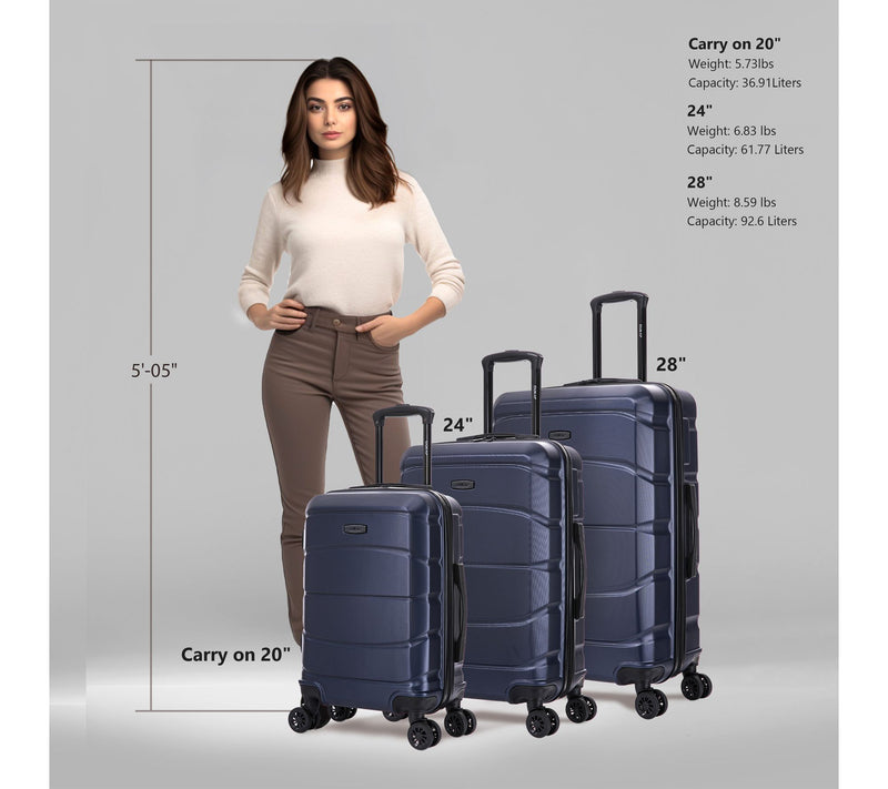 DUKAP Sense Lightweight Hardside Spinner 3-Piece Luggage Set — View 3