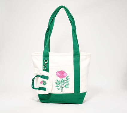 "As Is" Denim & Co. Embroidered Canvas Tote Bag with Bag Charm