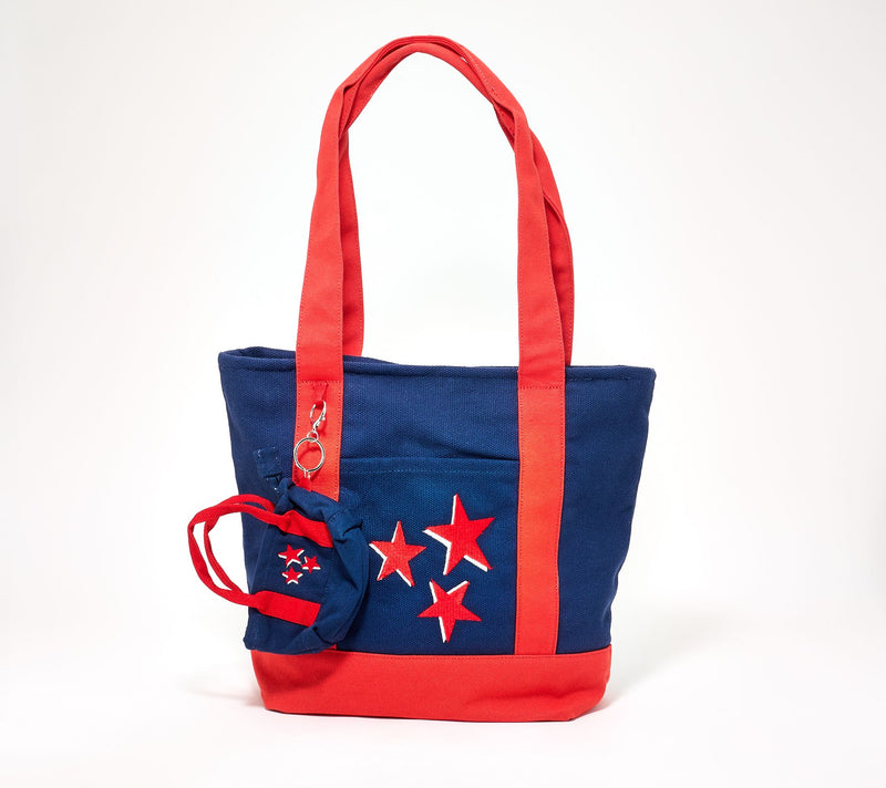 "As Is" Denim & Co. Embroidered Canvas Tote Bag with Bag Charm — View 10