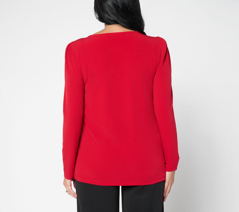 Susan Graver Liquid Knit Long-Sleeve Top w/Embellished Trim Neck — View 4