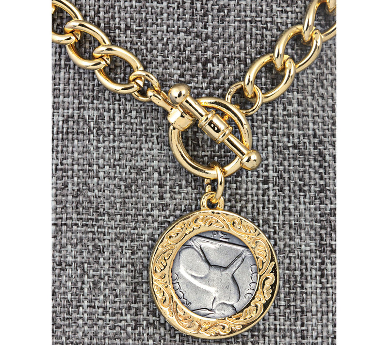 Irish Threepence Coin Goldtone Toggle Bracelet — View 2