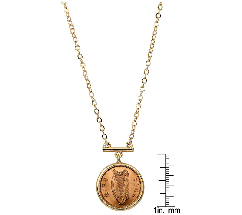 Irish Penny Coin Goldtone Bar Necklace — View 4