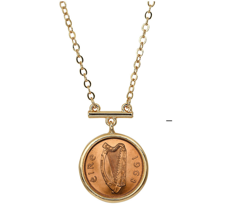 Irish Penny Coin Goldtone Bar Necklace — Main view