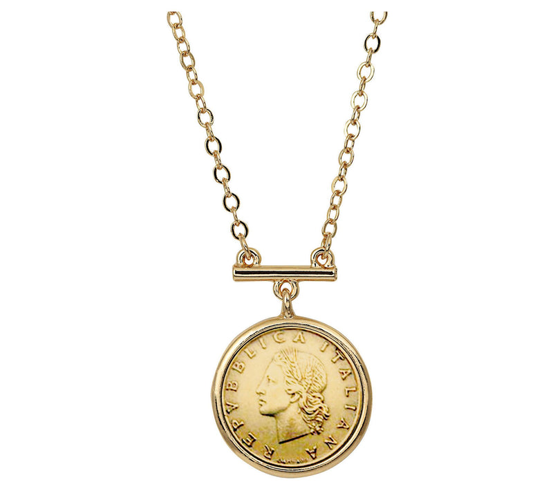American Coin Italian 20 Lira Gold Tone Coin Necklace — View 3
