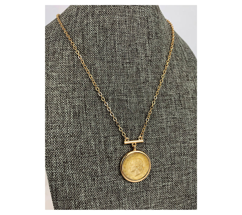 American Coin Italian 20 Lira Gold Tone Coin Necklace — View 4