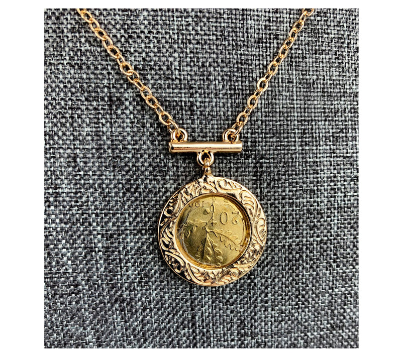 American Coin Italian 20 Lira Gold Tone Coin Necklace — View 5