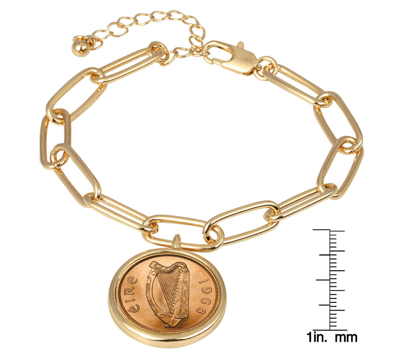 Irish Penny Coin Goldtone Elongated Link Bracel t — View 6