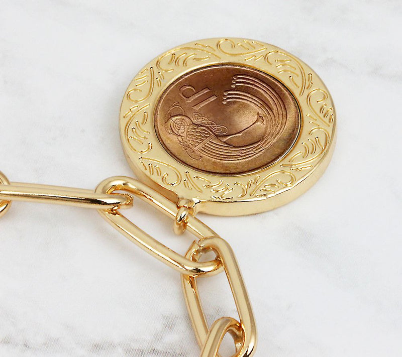 Irish Penny Coin Goldtone Elongated Link Bracel t — View 5