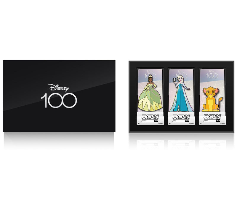 Disney 100 FiGPiN Deluxe Pin Set: Elsa, Simba, Tiana — Main view