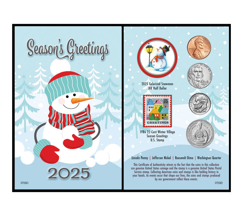 American Coin Treasures 2025 Snowman Collectibl e Greeting Car — Main view