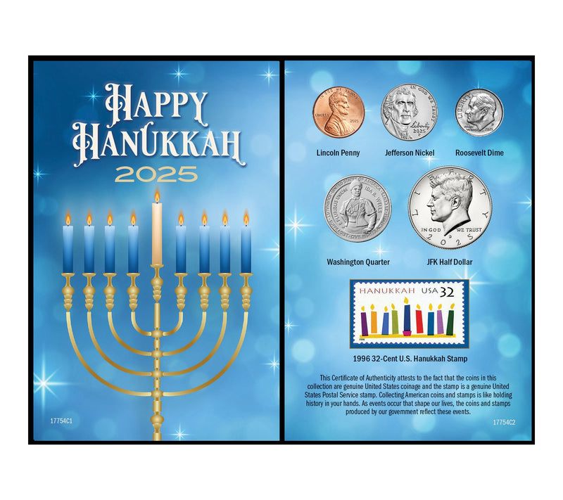 American Coin Treasures 2025 Hanukkah Coin & Stamp Card — Main view