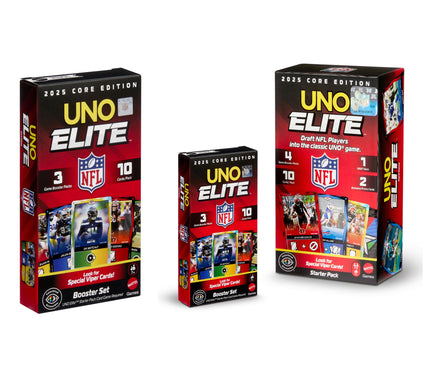 UNO Elite Mattel NFL 2025 Core Edition Starter & 2 Booster Pks