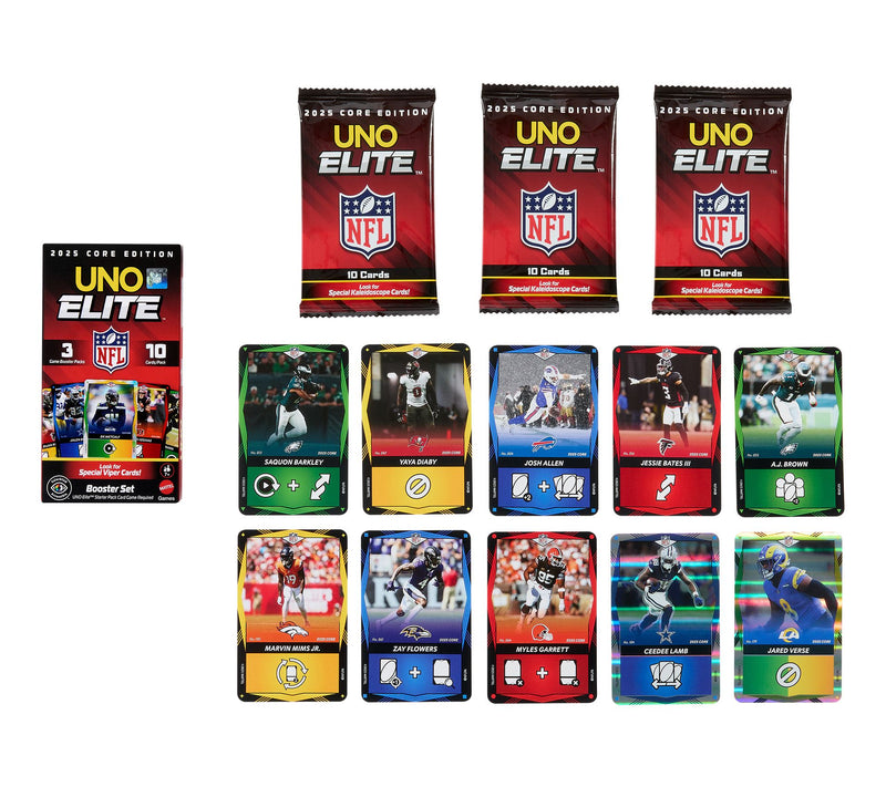 UNO Elite Mattel NFL 2025 Core Edition Starter & 2 Booster Pks — View 3