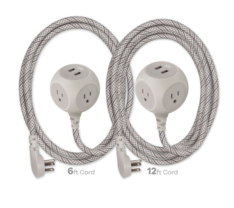 360 Electrical 6ft and 12ft Braided Cable Charging Cubes w/ 3 AC & 2 USB — View 3