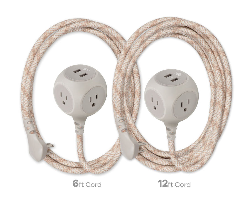 360 Electrical 6ft and 12ft Braided Cable Charging Cubes w/ 3 AC & 2 USB — View 5