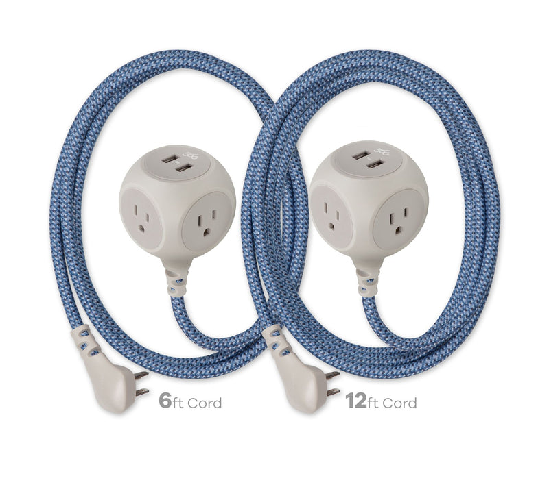 360 Electrical 6ft and 12ft Braided Cable Charging Cubes w/ 3 AC & 2 USB — View 7