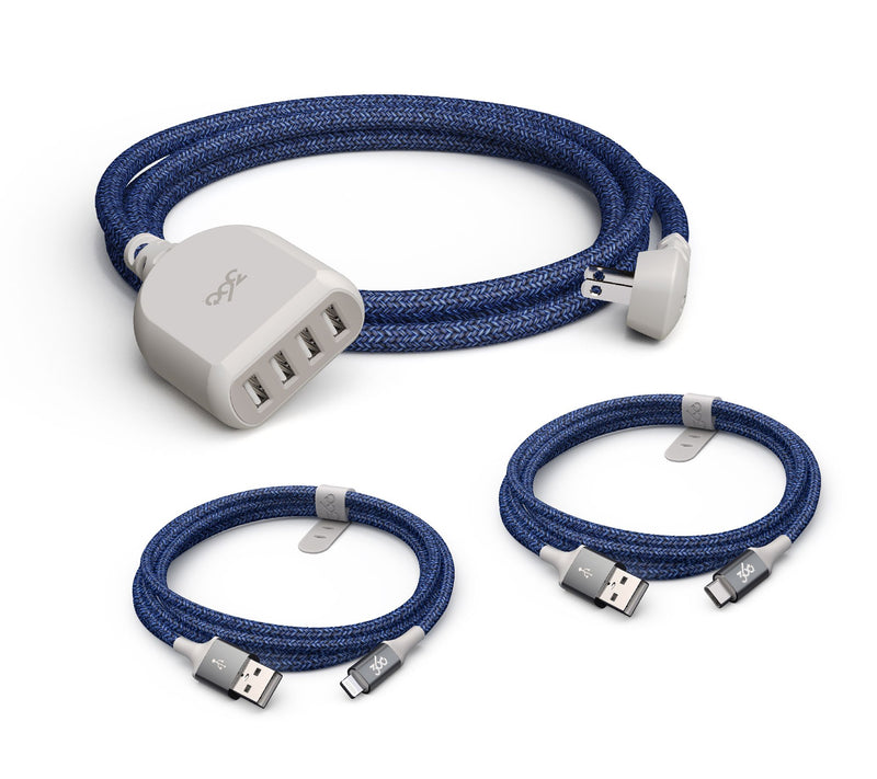 360 Electrical 4-Port USB Hub w/ 6' Braided Cord & (2) 4' Charging Cables — View 7
