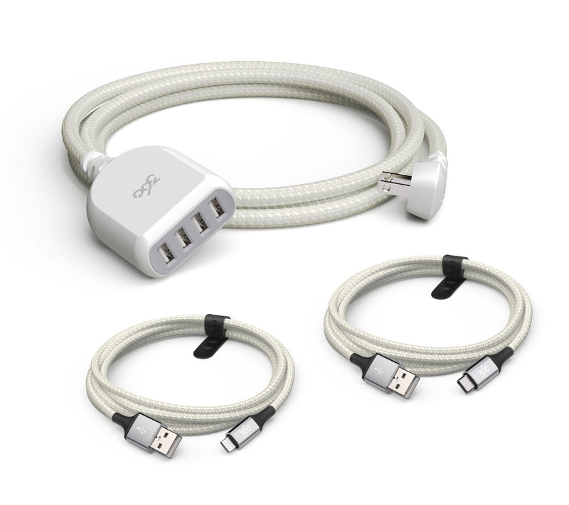 360 Electrical 4-Port USB Hub w/ 6' Braided Cord & (2) 4' Charging Cables — View 9