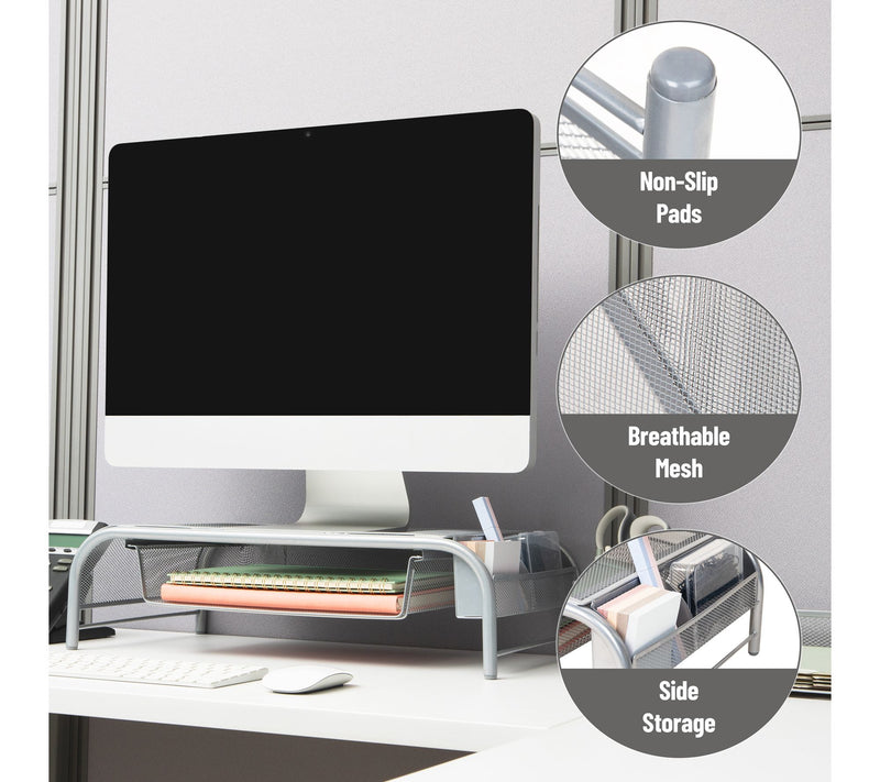 Mind Reader Metal Mesh Monitor Stand with Drawer — View 6