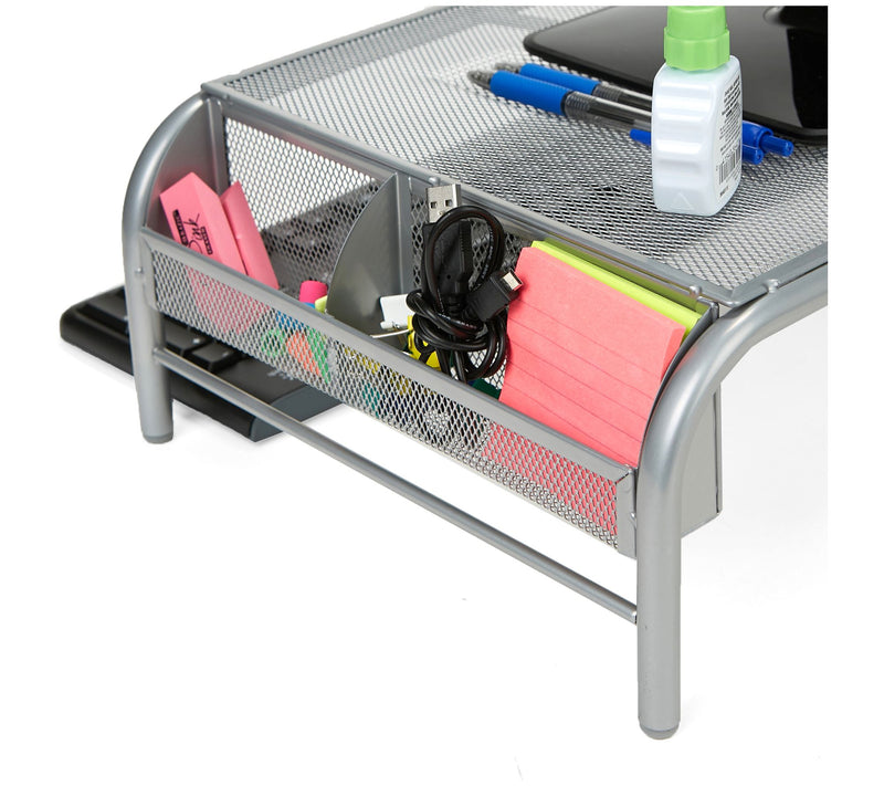 Mind Reader Metal Mesh Monitor Stand with 2 Compartments — View 5