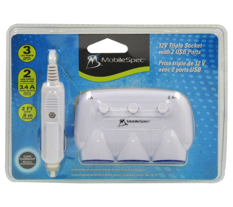 MobileSpec 12V 3-Way Adapter with 2 USB Ports — View 4