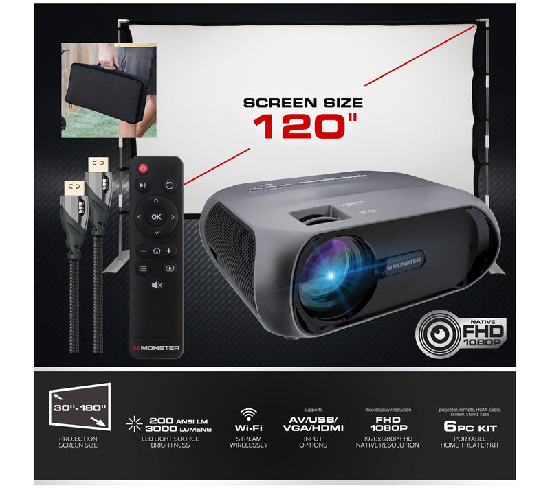 Monster Premium Wi-Fi and Bluetooth LCD Projector Bundle — View 6