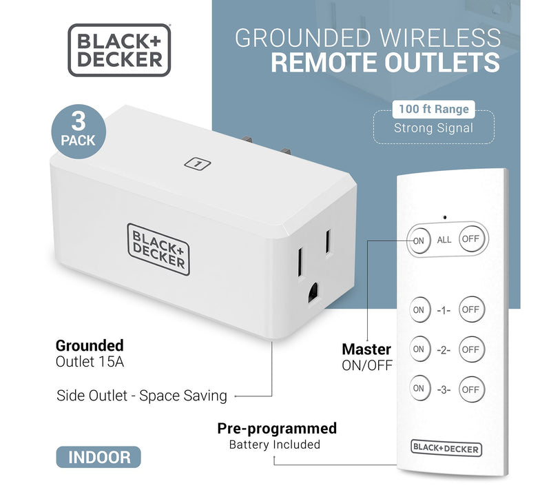 BLACK + DECKER 3 Indoor & 1 Outdoor Wireless Remote Outlets — View 8
