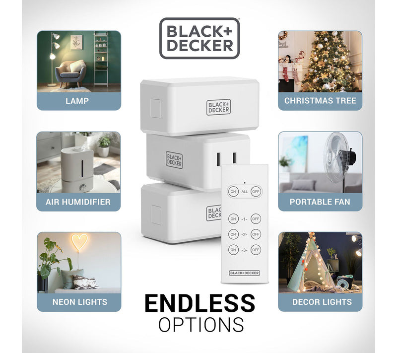 BLACK + DECKER 3 Indoor & 1 Outdoor Wireless Remote Outlets — View 5