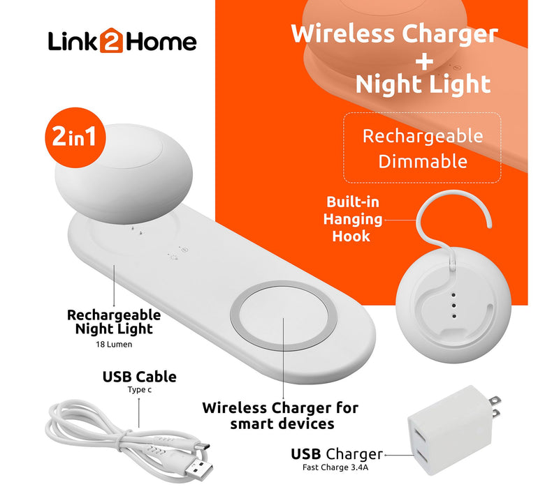 Link2Home 10W Wireless Smartphone Charger w/ Nightlight — View 2