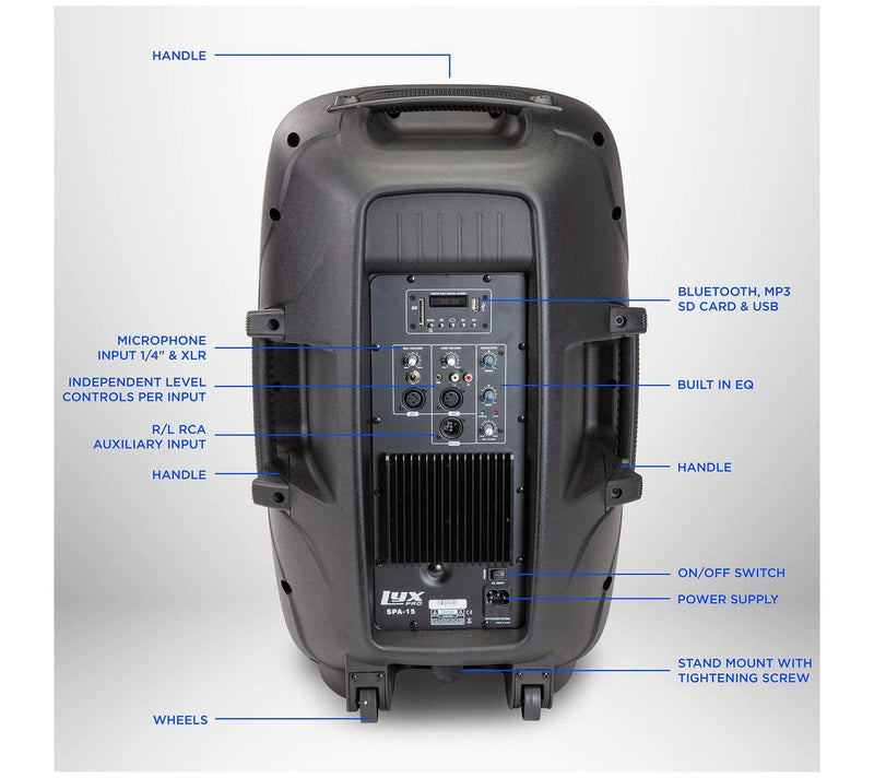 LyxPro 15" Portable PA Speaker w/ RechargeableBattery — View 4