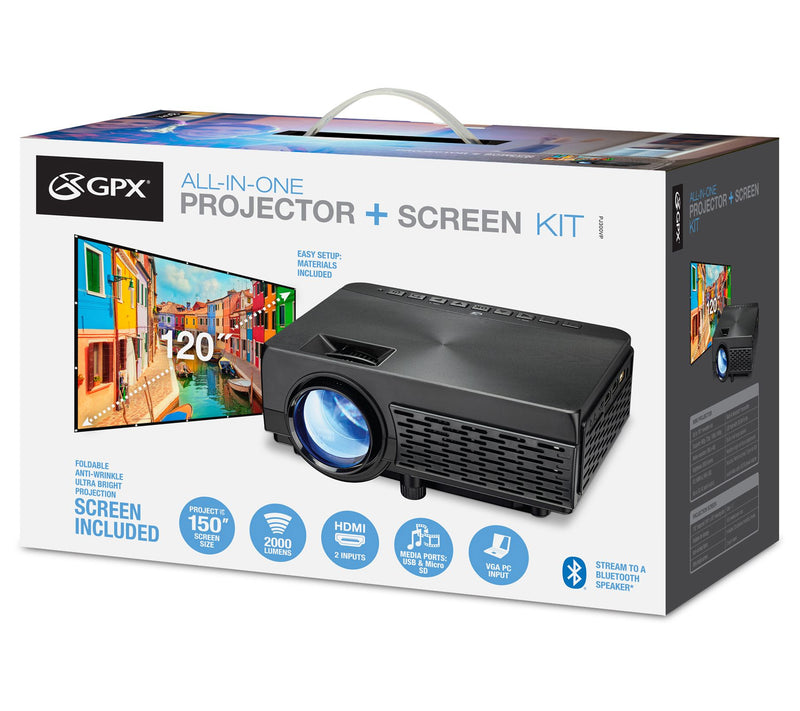 GPX All-in-One Projector with Bluetooth & 120"creen Kit — View 8