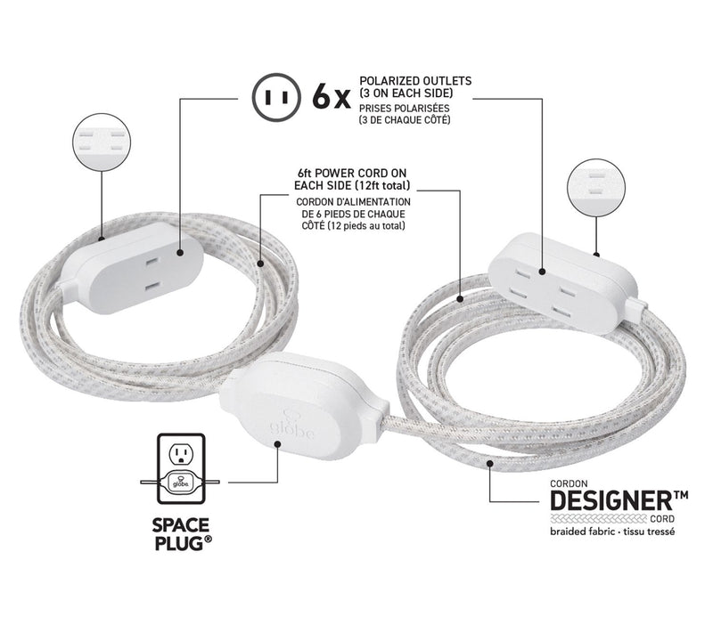 Globe Electric Twin Extension Cords with AC S/2 — View 3