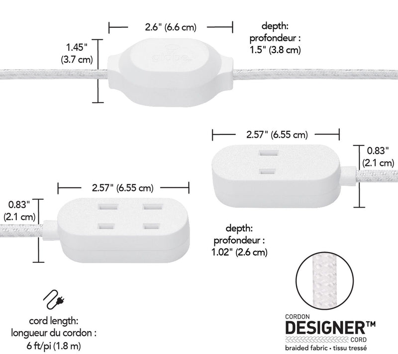 Globe Electric Twin Extension Cords with AC S/2 — View 4