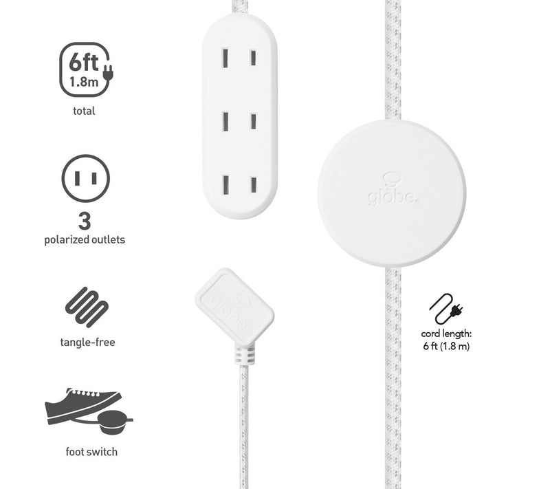 Globe Electric Set of (2) 3-Outlet Foot Switches with Designer Cord — View 4