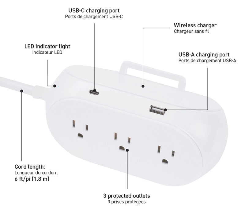 Globe Electric Wireless Charging Pod with 3 AC ports and 2 USB — View 5