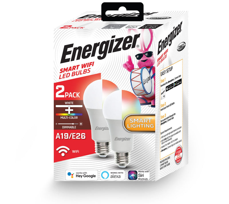 Energizer White & Color Dimmable 2-pack of Smart LED A19 Light Bulbs — View 2