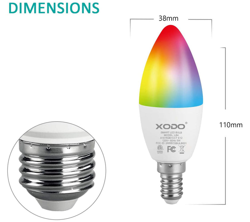XODO Smart Candelabra LED Bulb 2-Pack Multi-Color WiFi E12 5W — View 3