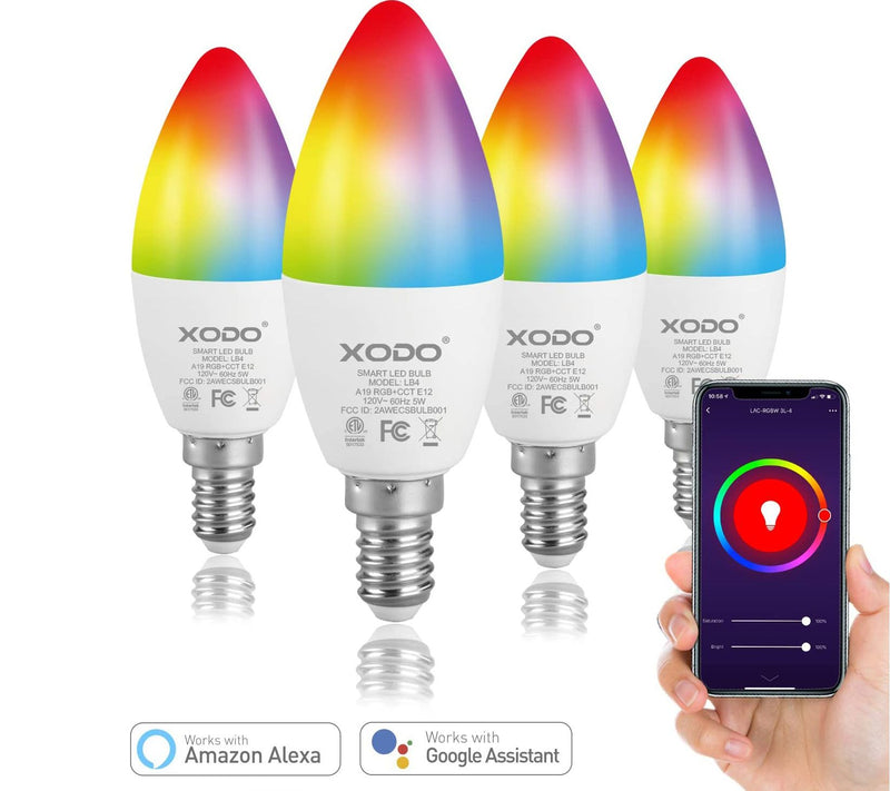 XODO Smart Candelabra LED Bulb 4-Pack Multi-Color Wi-Fi E12 5W — View 4