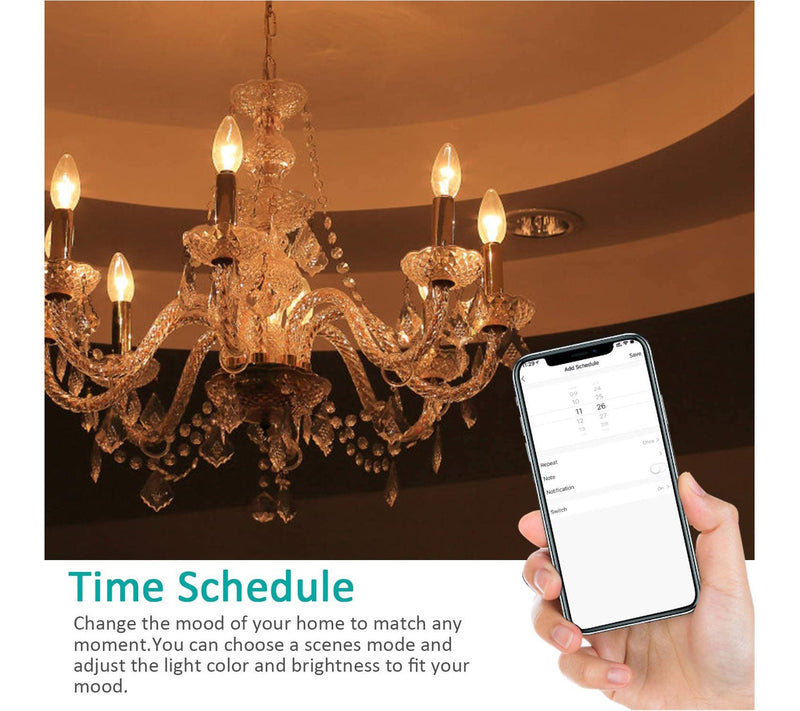 XODO Smart Candelabra LED Bulb 4-Pack Multi-Color Wi-Fi E12 5W — View 5