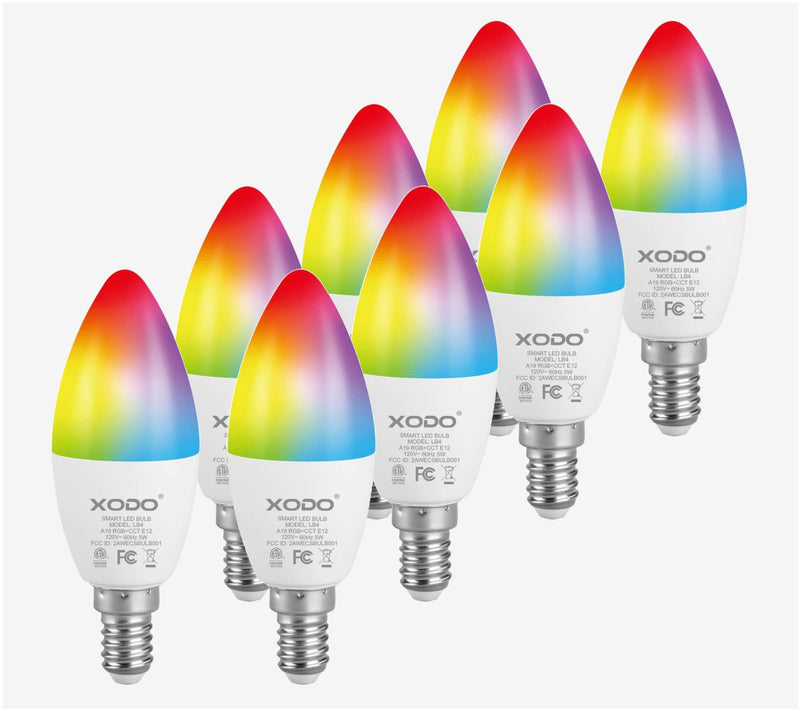XODO Smart Candelabra LED Bulb 8-Pack Multi-Color WiFi E12 5W — View 9