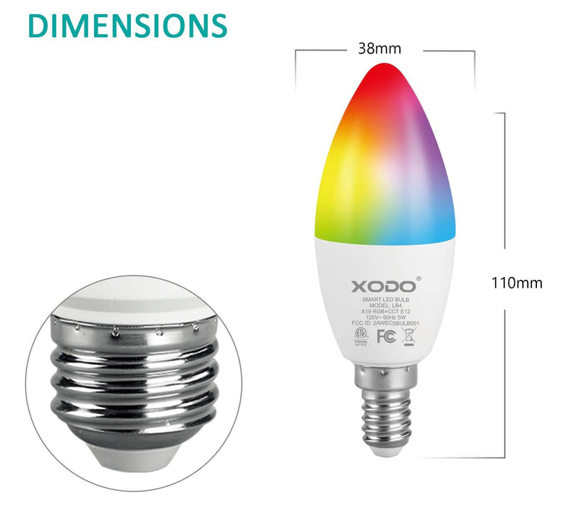 XODO Smart Candelabra LED Bulb 8-Pack Multi-Color WiFi E12 5W — View 2