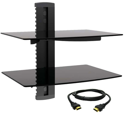 MegaMounts Tempered Glass Double-Shelf Mount w/HDMI Cable