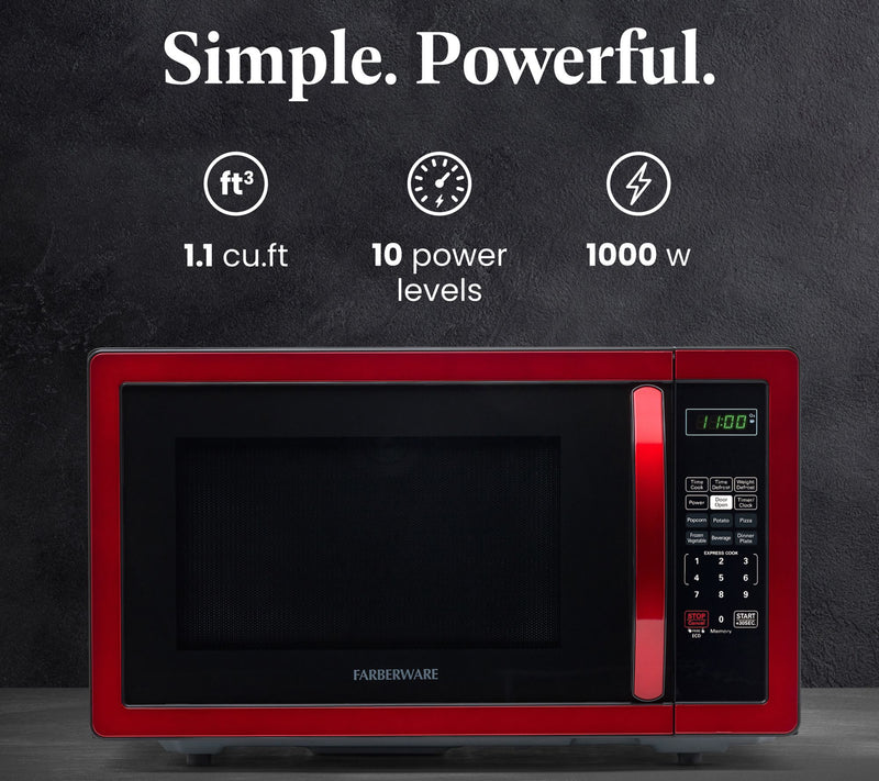 Farberware Classic 1.1 Cubic Foot Microwave Oven- Metallic Re — View 3