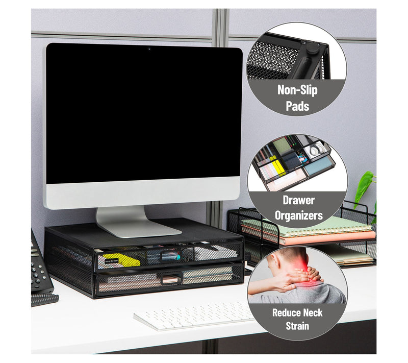 Mind Reader Metal Desk Monitor Stand Riser with2 Drawers — View 10