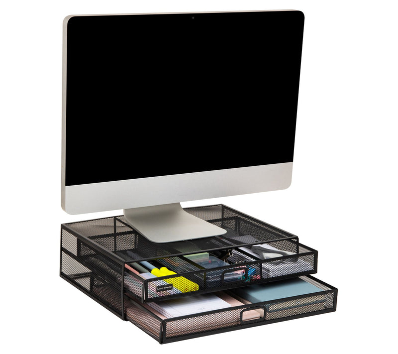 Mind Reader Metal Desk Monitor Stand Riser with2 Drawers — View 3