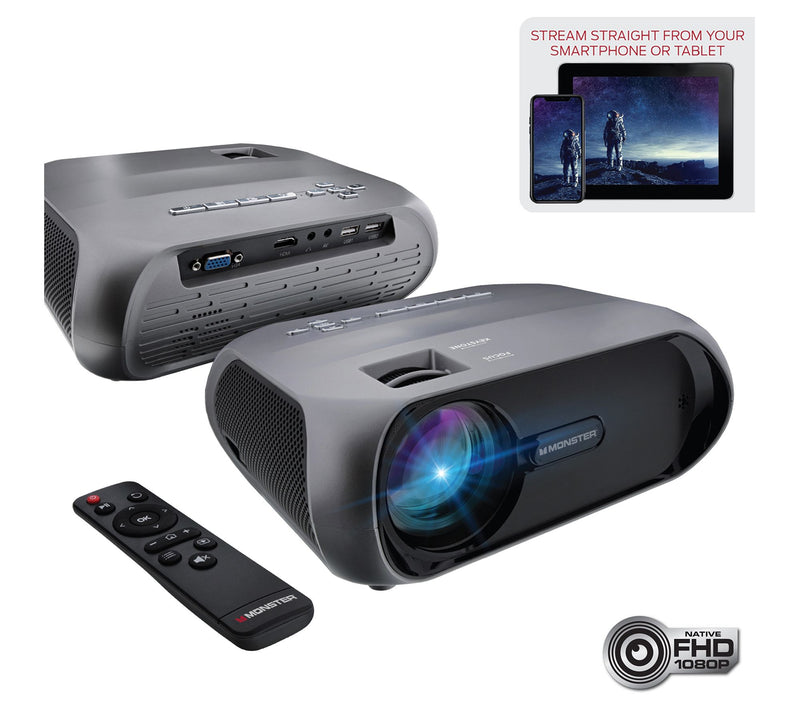 Monster Vision Wireless 1080P FHD TFT Projector w/ 120" Screen — View 4