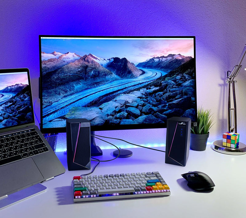 beFree Sound 2.0 Computer Gaming Speakers w/ Co lor LED Lights — View 10