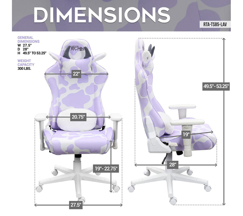 Techni Sport Cow Print Memory Foam Adjustable PGaming Chair — View 8
