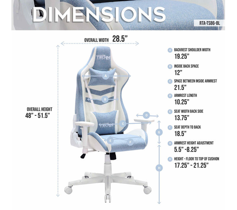Techni Sport Pastel Memory Foam Adjustable PCGaming Chair — View 11