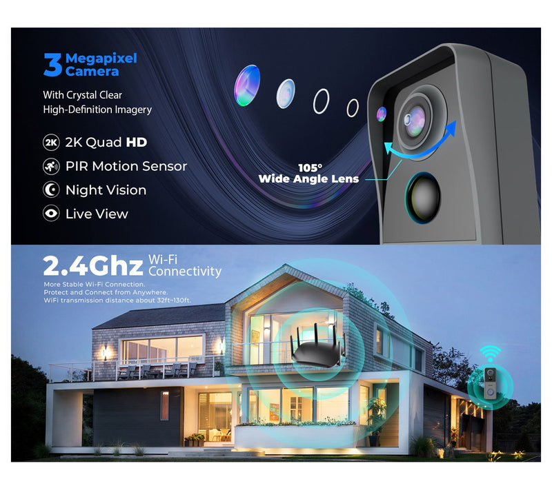 XODO Smart Video Doorbell Wi-Fi 2K HD Wirelessecurity Camera — View 5